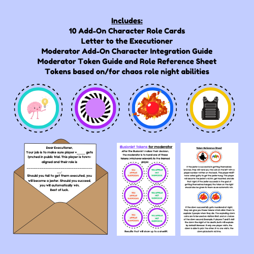 Chaos Role Game Expansion Pack – Add-On for Killers Among Us Game | Printable PDF Murder Mystery