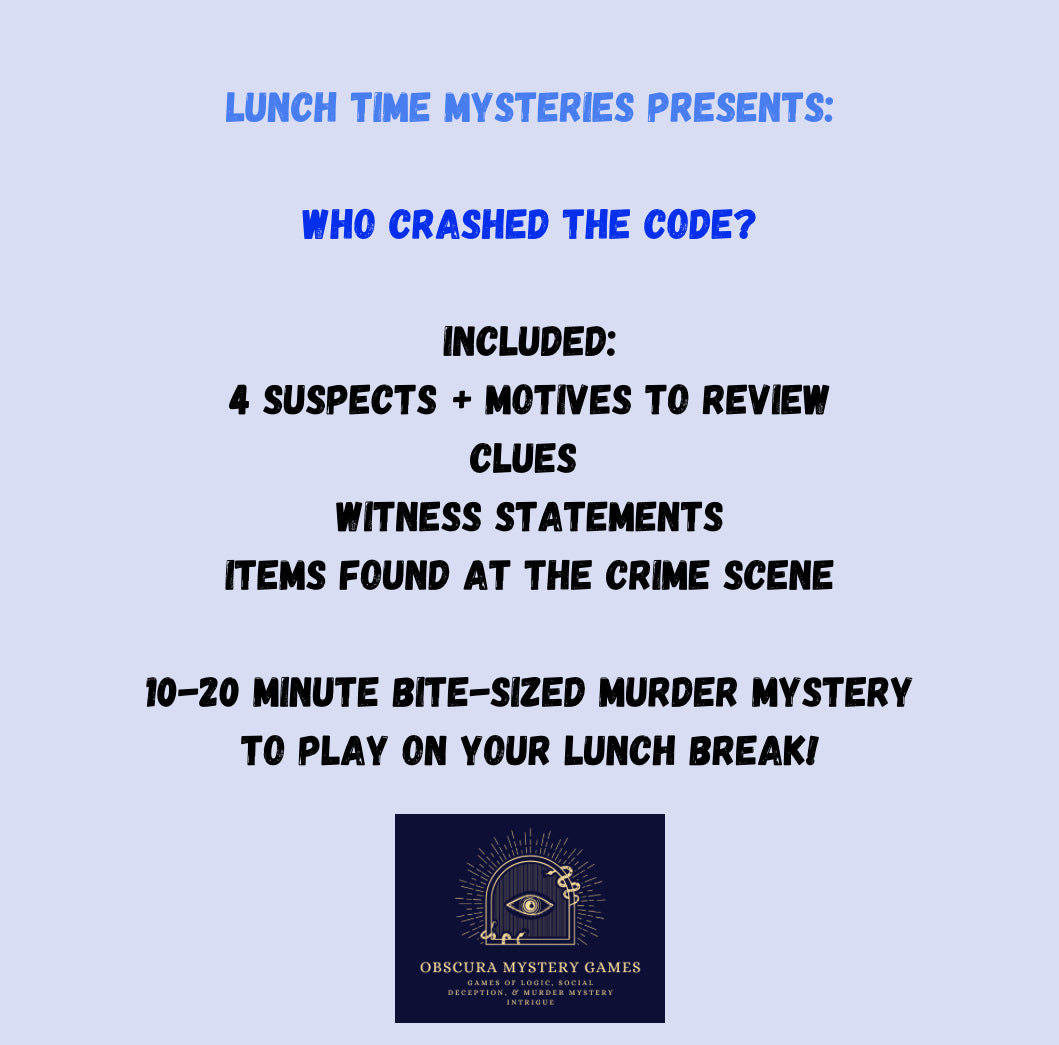Who Crashed The Code ? – Quick 15 Minute Tech Mystery Game