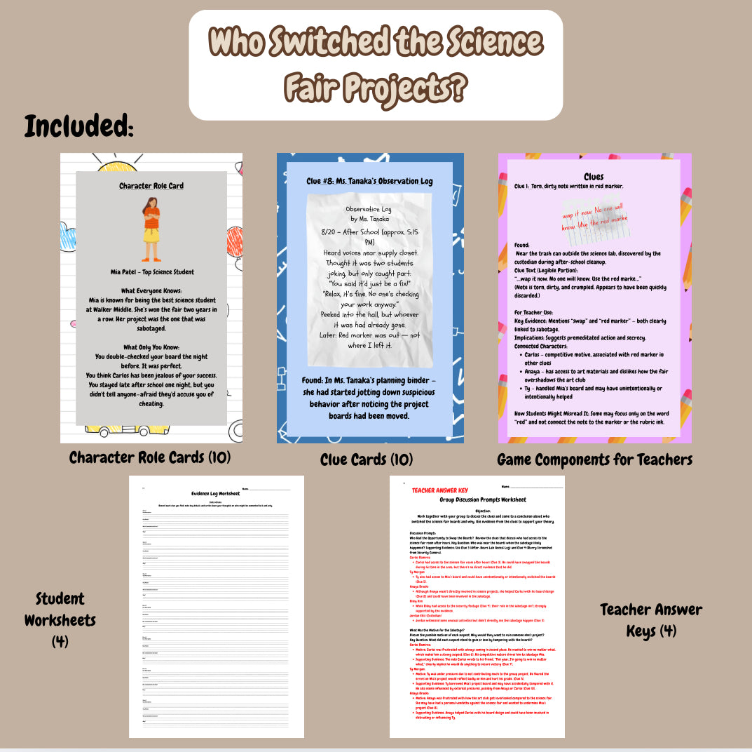 Printable STEM Mystery Game for Grades 6–8 | Science Fair & Critical Thinking Activity