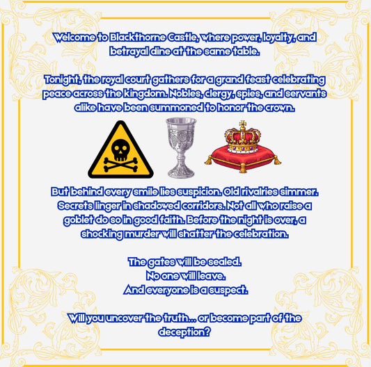 Printable Royal Role-Playing Murder Mystery Party Game (12-20 Players) | Murder at Blackthorne Castle: Betrayal of the Crown