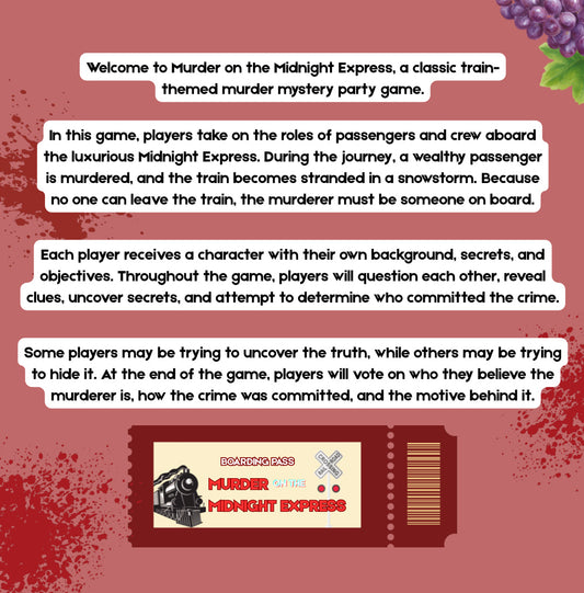 Murder on the Midnight Express | Printable Role-Playing Train Murder Mystery Party Game for 8–12 Players
