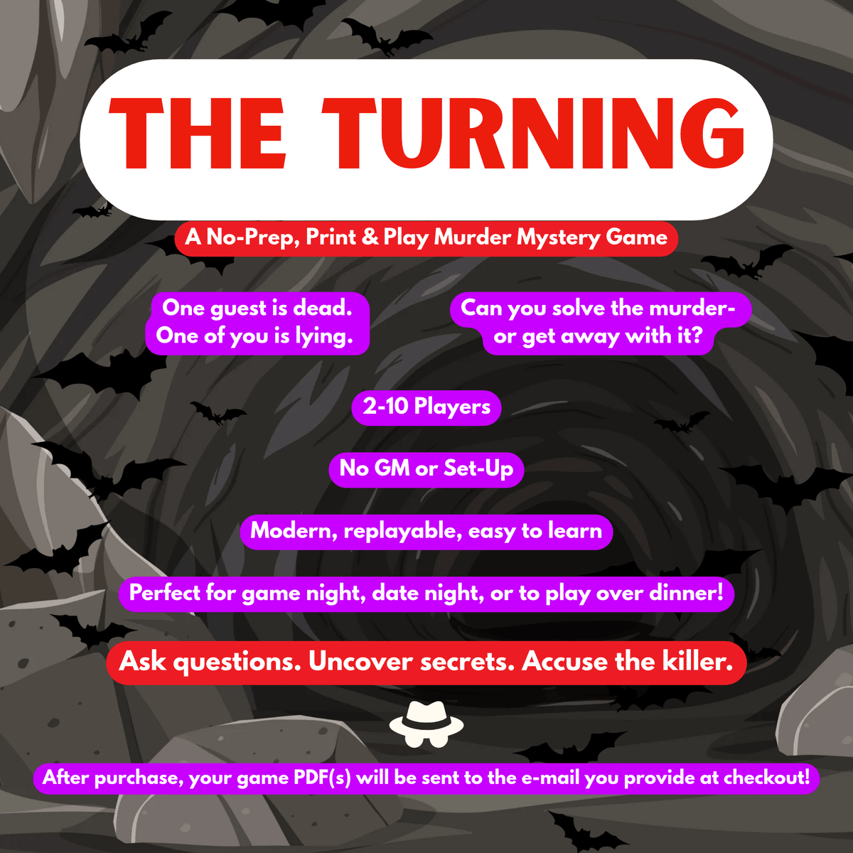 The Turning | Printable Vampire Murder Mystery Game (2-10 Players) | Social Deduction Card Game
