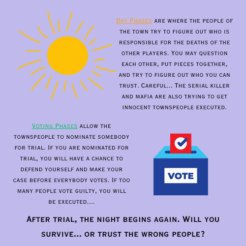Game description with a sun illustration and voting box on a purple background