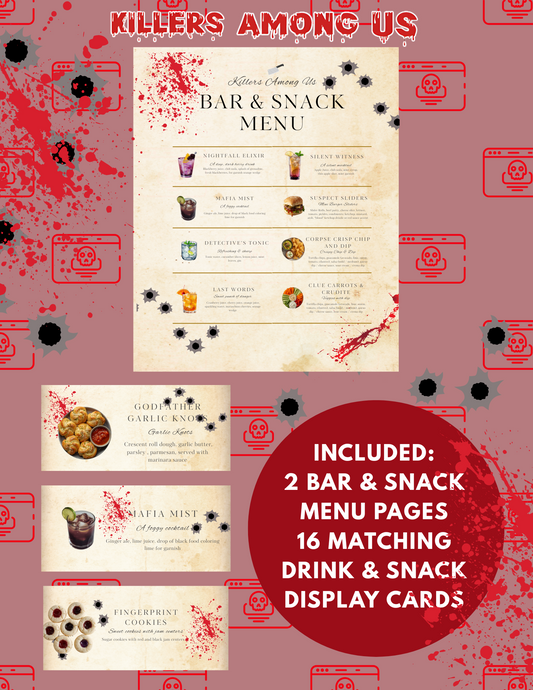 Killers Among Us Bar and Snack Menu | Killers Among Us Printable Add-On