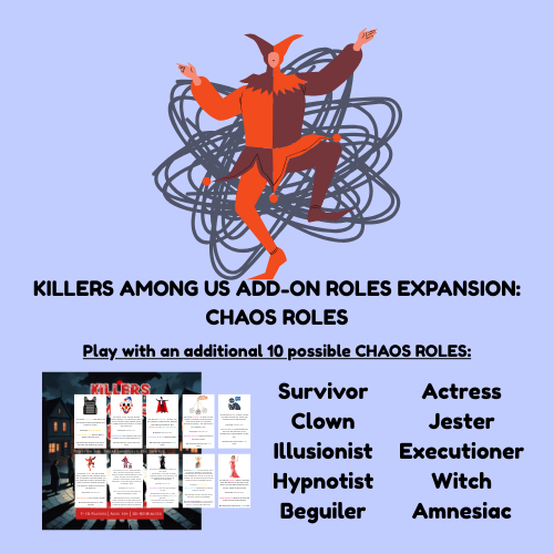 Chaos Role Game Expansion Pack – Add-On for Killers Among Us Game | Printable PDF Murder Mystery