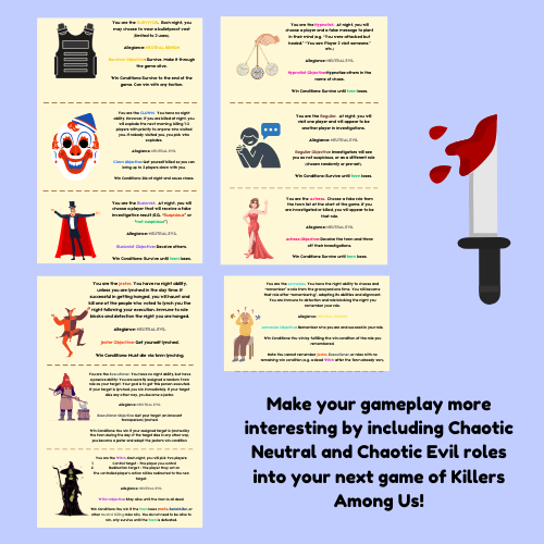 Chaos Role Game Expansion Pack – Add-On for Killers Among Us Game | Printable PDF Murder Mystery