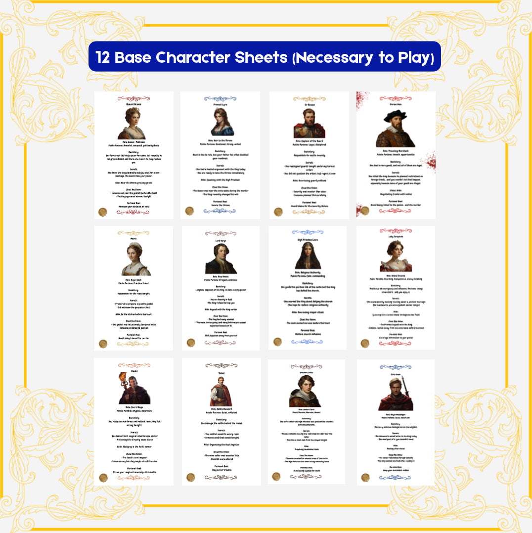 Printable Royal Role-Playing Murder Mystery Party Game (12-20 Players) | Murder at Blackthorne Castle: Betrayal of the Crown