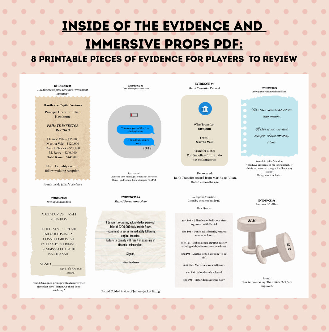 Something Borrowed, Something Dead: A Printable Wedding Murder Mystery Party Game for 8-20 Players