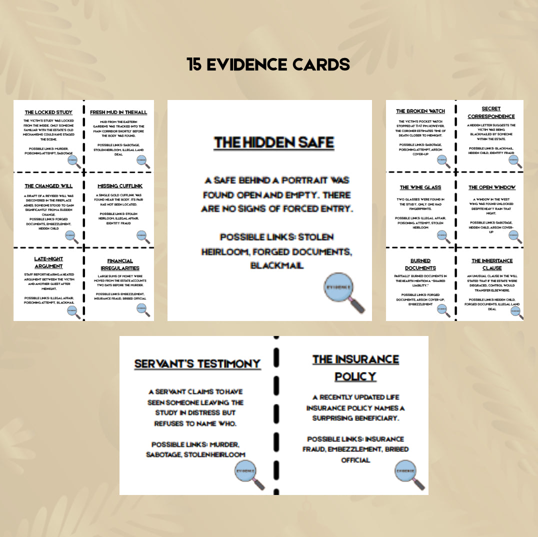 The Estate Divided | A 4-8 Player Murder Mystery Card Game Revolving Deception, Power & Inheritance