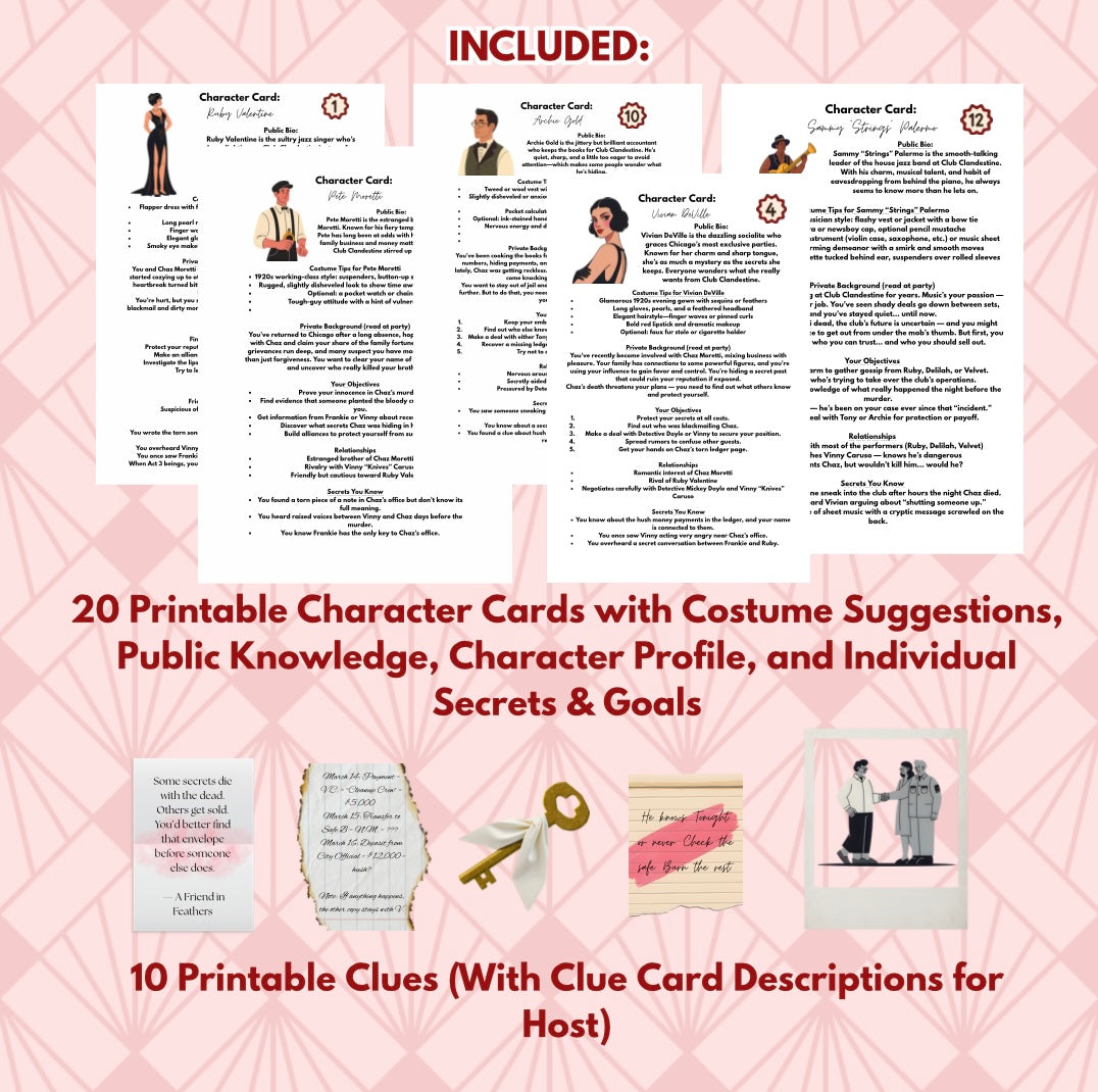 1920s Speakeasy Murder Mystery Game – Murder on the Rocks | Print-Ready Party for 8–20 Guests