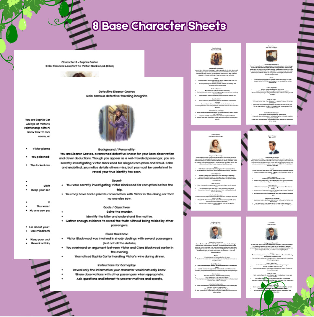 Murder on the Midnight Express |  Printable Role-Playing Train Murder Mystery Party Game for 8–12 Players