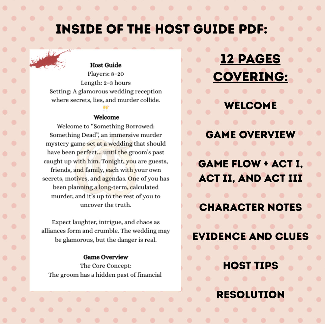 Something Borrowed, Something Dead: A Printable Wedding Murder Mystery Party Game for 8-20 Players