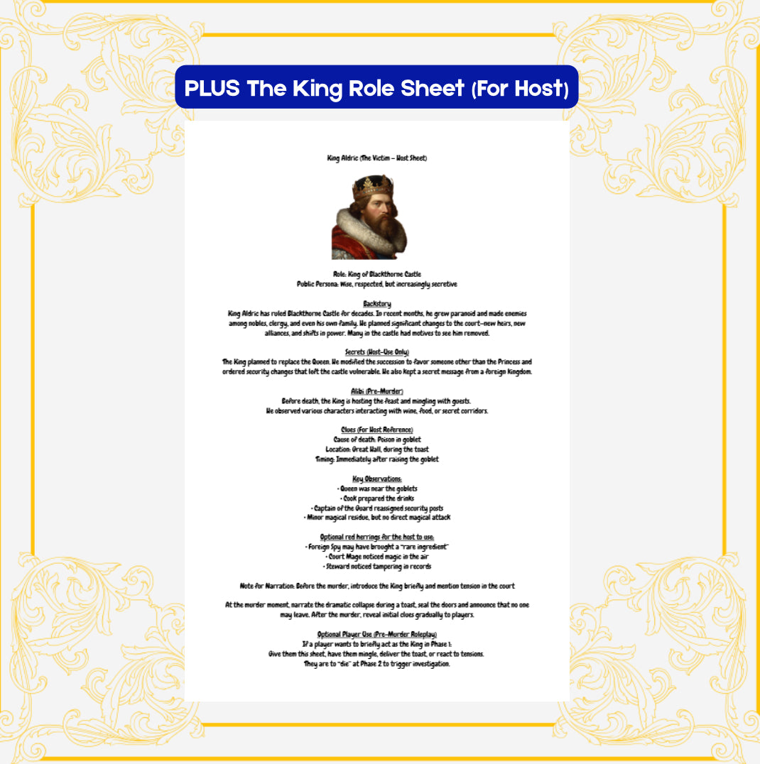 Printable Royal Role-Playing Murder Mystery Party Game (12-20 Players) | Murder at Blackthorne Castle: Betrayal of the Crown