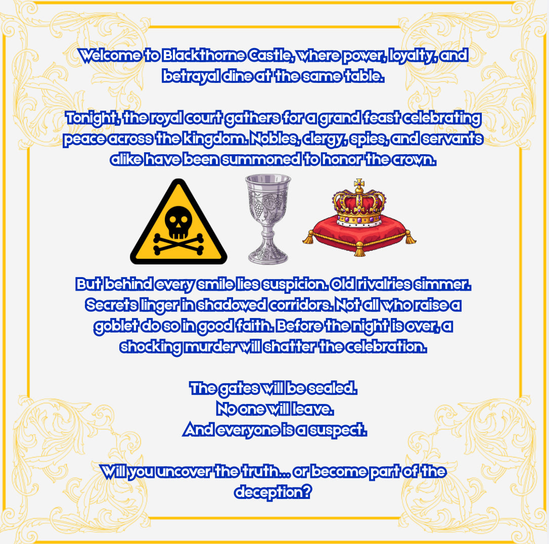 Printable Royal Role-Playing Murder Mystery Party Game (12-20 Players) | Murder at Blackthorne Castle: Betrayal of the Crown