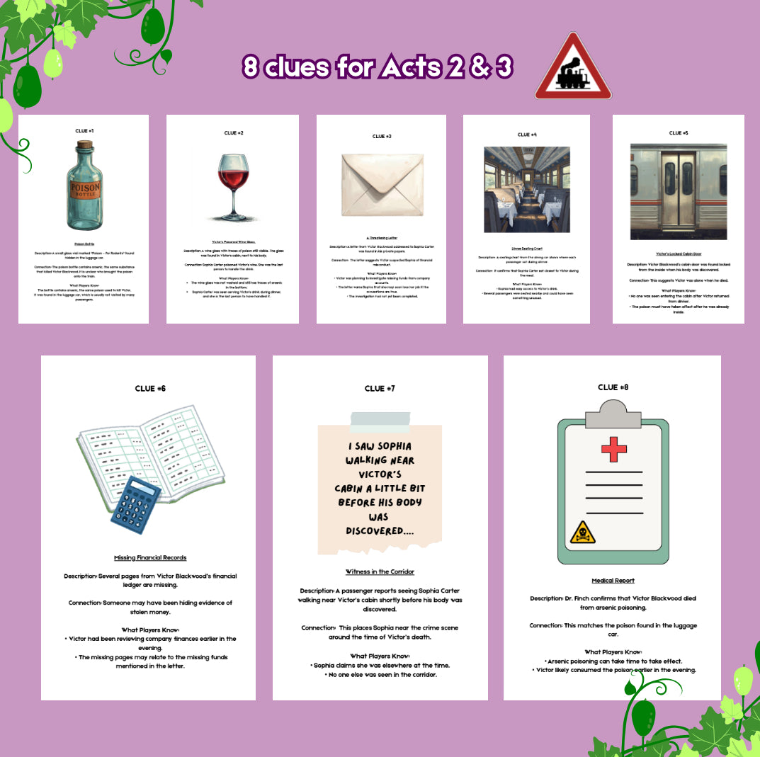 Murder on the Midnight Express |  Printable Role-Playing Train Murder Mystery Party Game for 8–12 Players