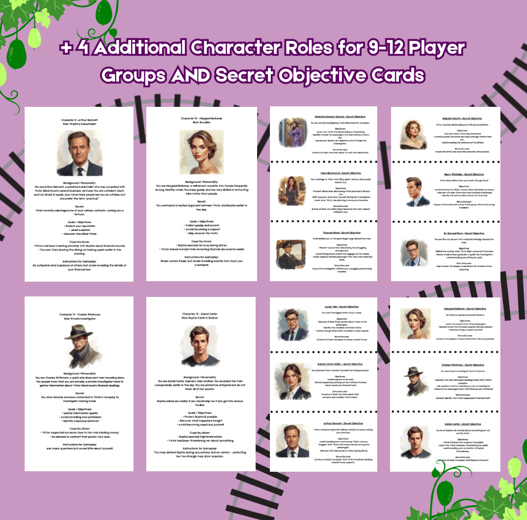 Murder on the Midnight Express |  Printable Role-Playing Train Murder Mystery Party Game for 8–12 Players