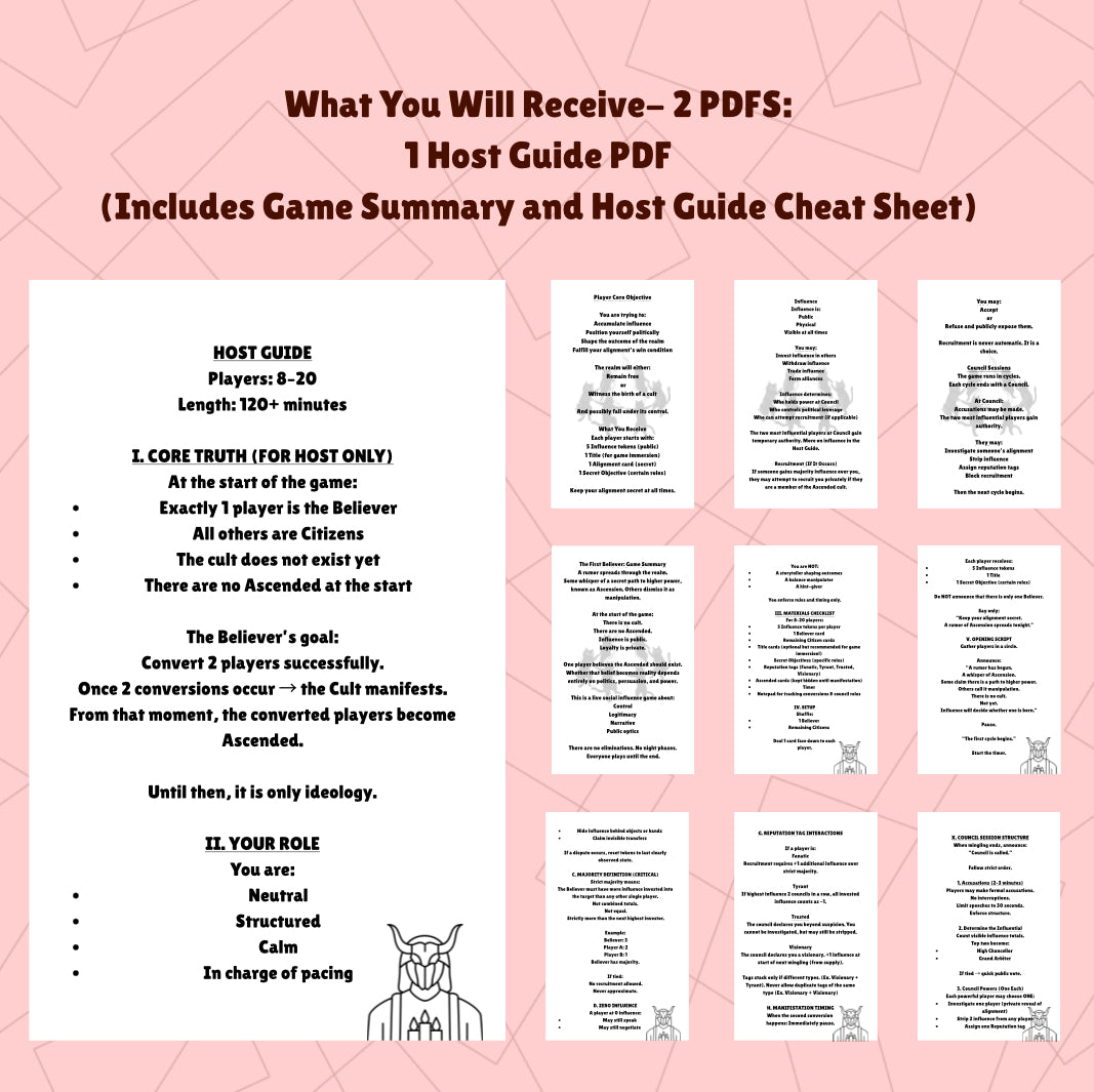The First Believer – A Political Strategy Game of Hidden Recruitment (8-20 Players)