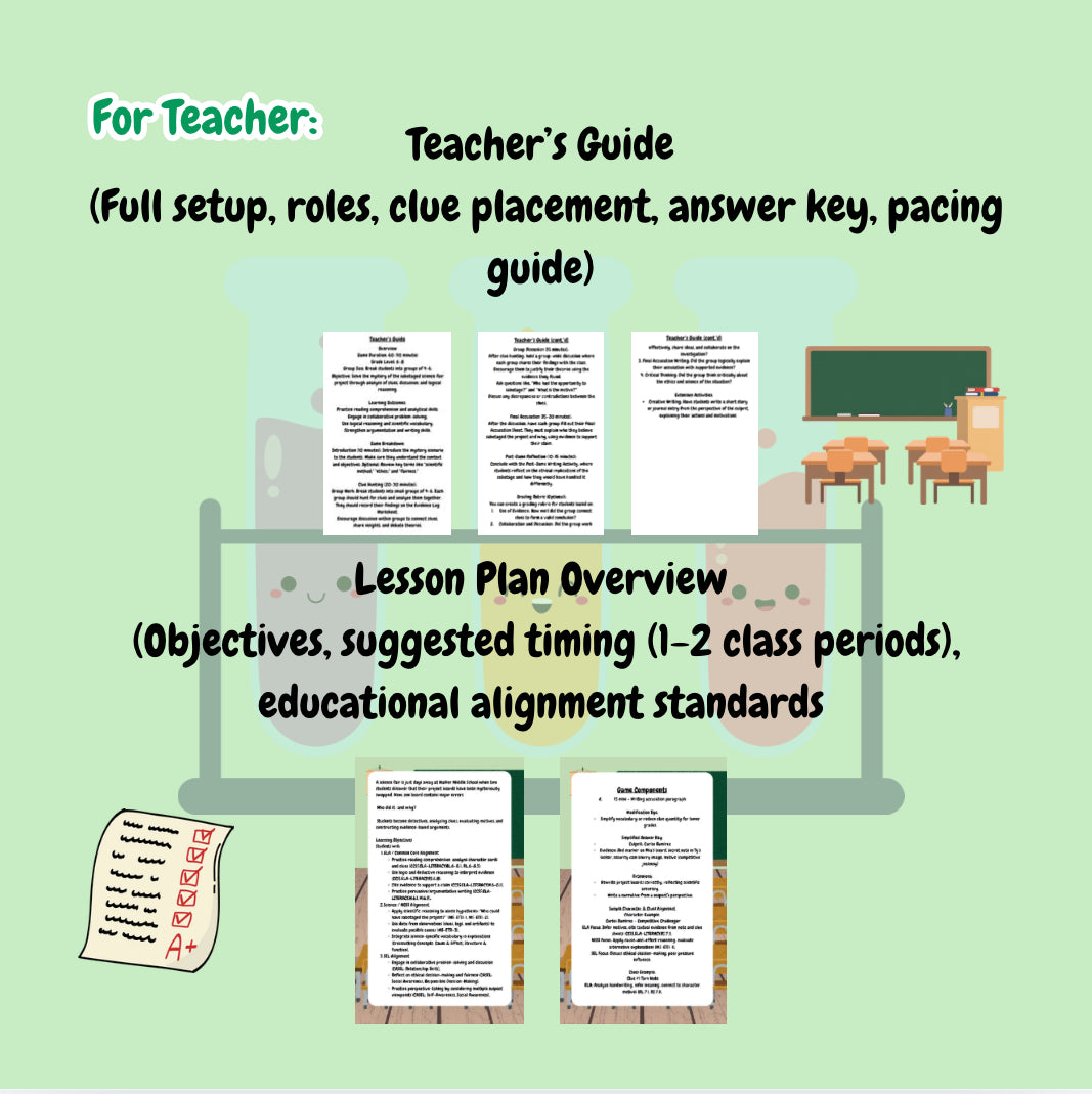 Who Switched the Science Projects? – Printable STEM & ELA Classroom Mystery Game for Grades 6–8