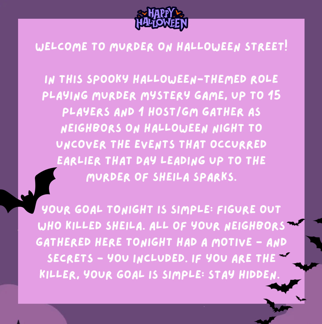 Classic Role Playing Halloween Murder Mystery Game | Murder on Halloween Street | 10-15 Players