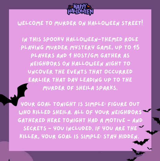Classic Role Playing Halloween Murder Mystery Game | Murder on Halloween Street | 10-15 Players