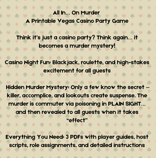 All In… On Murder: A Casino Party Game with A Hidden Murder Mystery Twist – Printable PDF Party Game