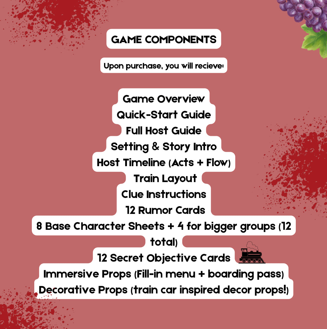 Murder on the Midnight Express |  Printable Role-Playing Train Murder Mystery Party Game for 8–12 Players
