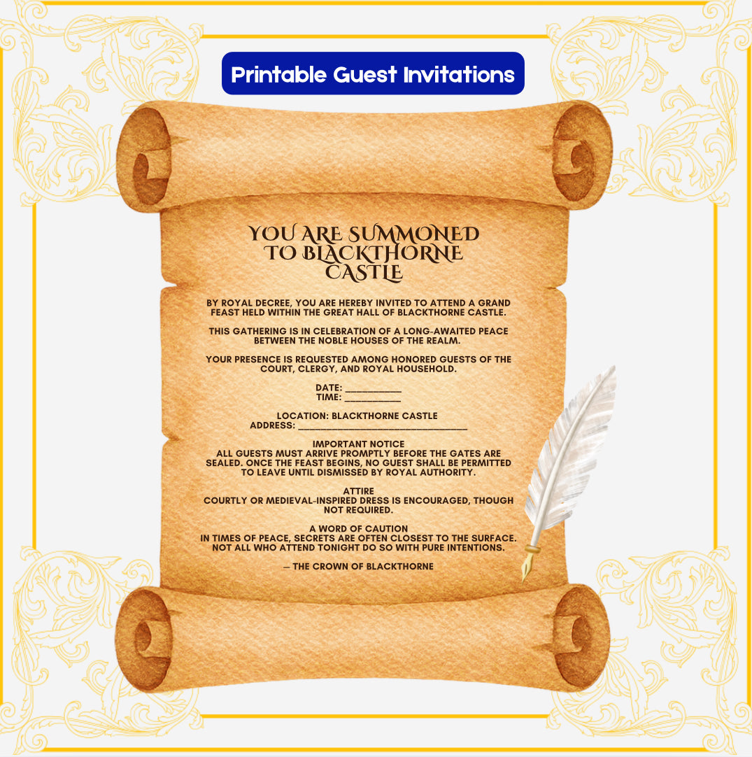 Printable Royal Role-Playing Murder Mystery Party Game (12-20 Players) | Murder at Blackthorne Castle: Betrayal of the Crown