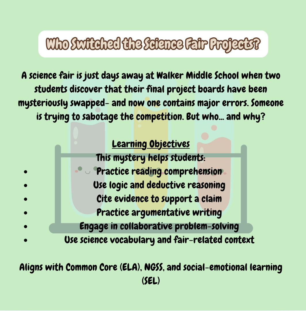 Who Switched the Science Projects? – Printable STEM & ELA Classroom Mystery Game for Grades 6–8