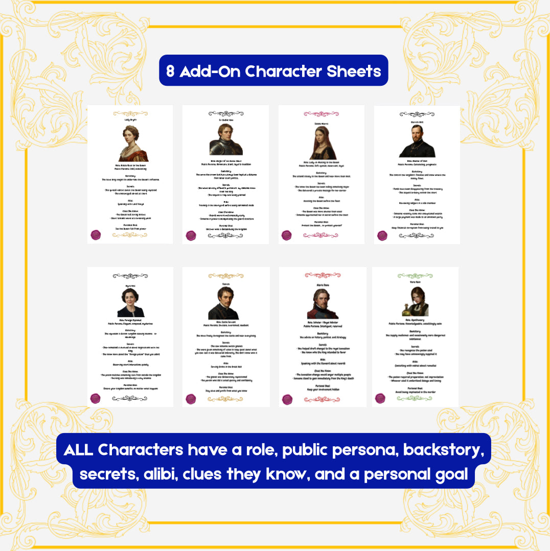 Printable Royal Role-Playing Murder Mystery Party Game (12-20 Players) | Murder at Blackthorne Castle: Betrayal of the Crown