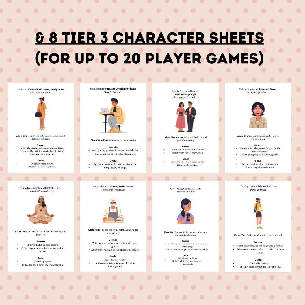 Something Borrowed, Something Dead: A Printable Wedding Murder Mystery Party Game for 8-20 Players