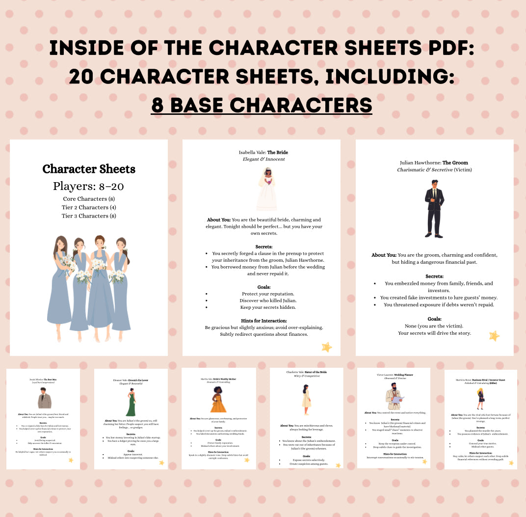 Something Borrowed, Something Dead: A Printable Wedding Murder Mystery Party Game for 8-20 Players