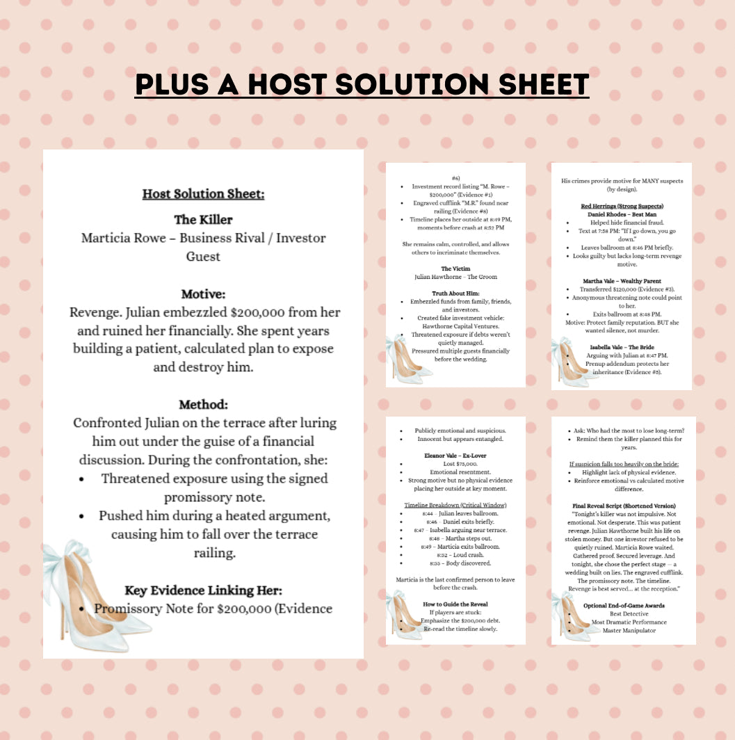 Something Borrowed, Something Dead: A Printable Wedding Murder Mystery Party Game for 8-20 Players