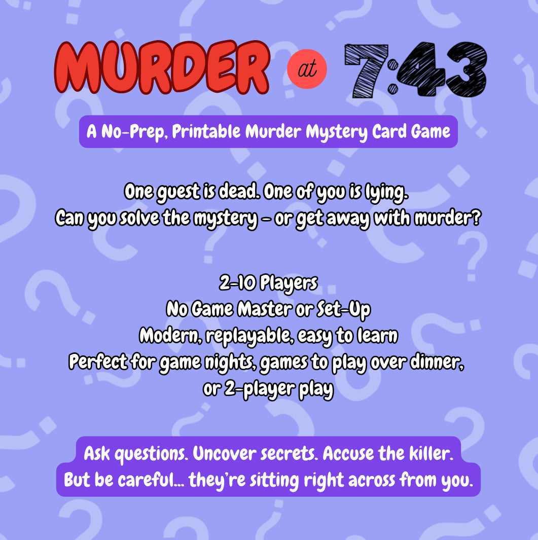 Murder at 7:43 – A No-Prep Printable Murder Mystery Game | Mystery Dinner Games