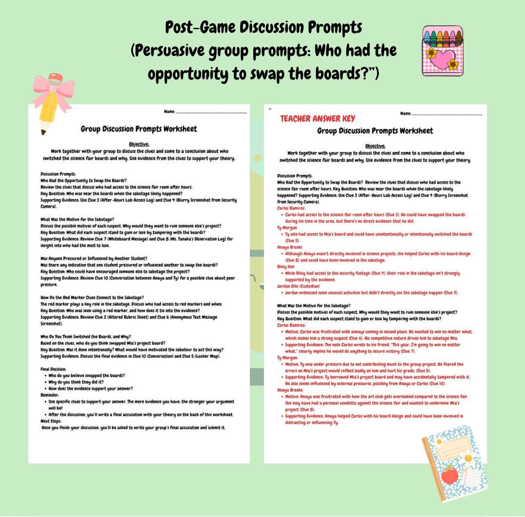 Who Switched the Science Projects? – Printable STEM & ELA Classroom Mystery Game for Grades 6–8