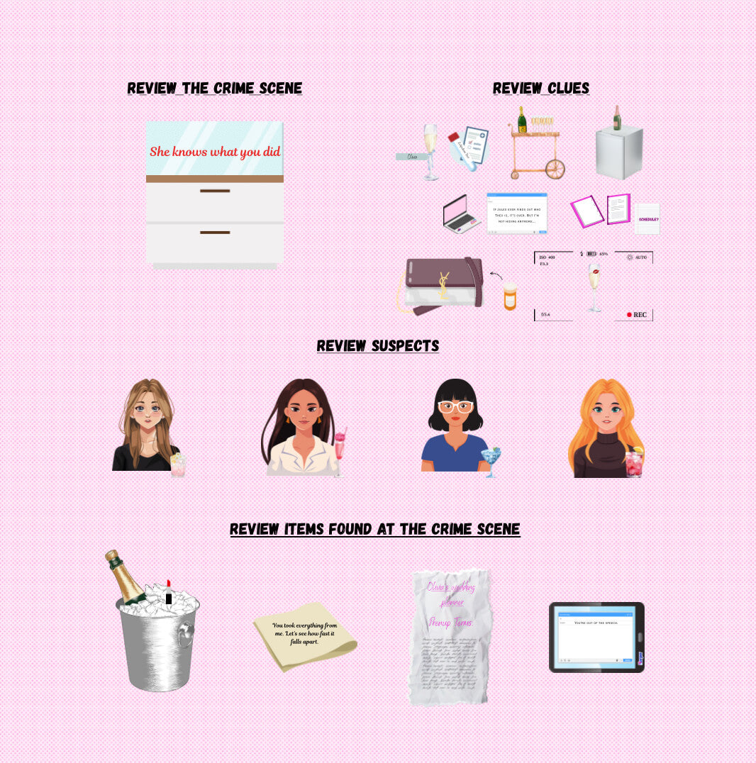 Shots, Lies, and Alibis | Lunchtime Mysteries™ 10-20 Minute Printable Detective Bachelorette Game