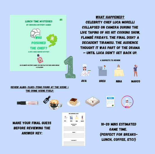 Quick Murder Mystery Game Bundle – Lunchtime Mysteries™ 5-Pack | 10–20 Min Detective Fun