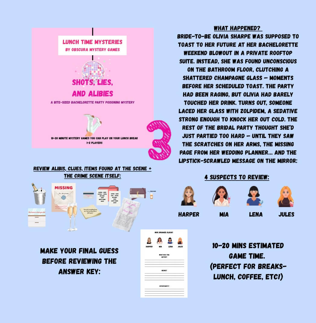 Quick Murder Mystery Game Bundle – Lunchtime Mysteries™ 5-Pack | 10–20 Min Detective Fun