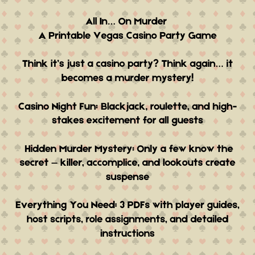 All In… On Murder: Vegas Casino Party Game with Hidden Murder Mystery Twist – Printable PDF Party Game
