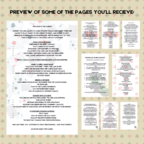 All In… On Murder: Vegas Casino Party Game with Hidden Murder Mystery Twist – Printable PDF Party Game