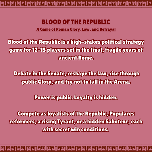 Blood of the Republic - A Roman Senate Strategy Game for 12–15 Players | Political Betrayal & Hidden Roles