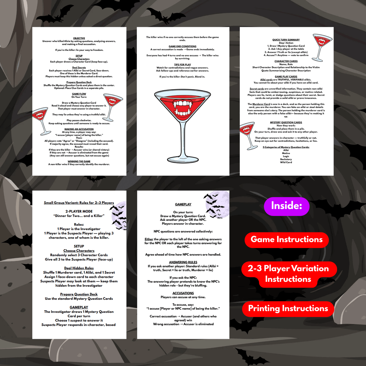The Turning | Printable Vampire Murder Mystery Game (2-10 Players) | Social Deduction Card Game