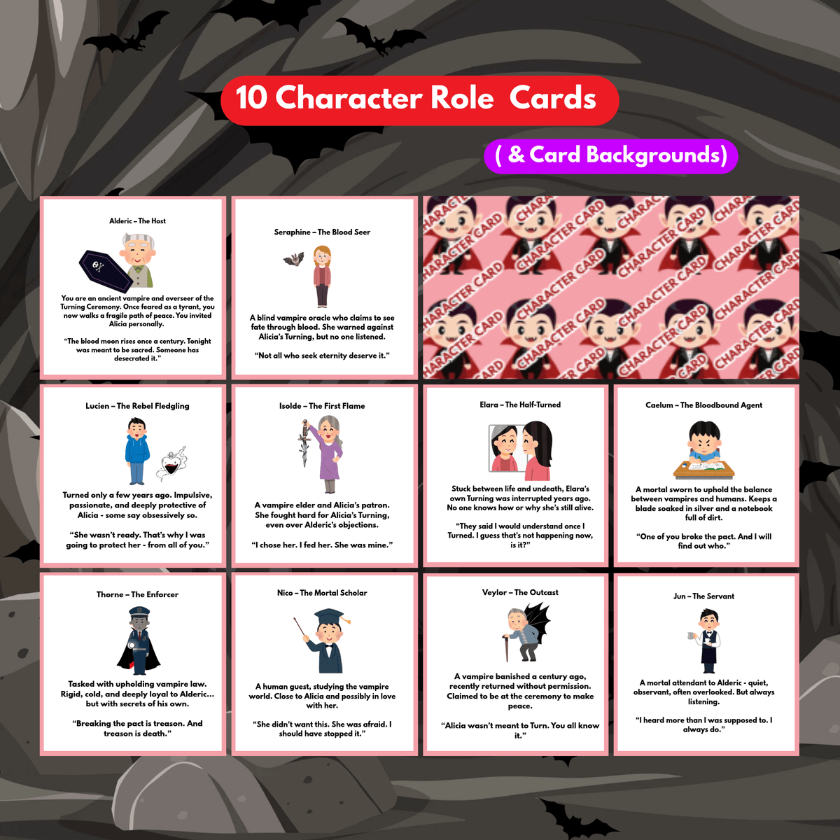 The Turning | Printable Vampire Murder Mystery Game (2-10 Players) | Social Deduction Card Game