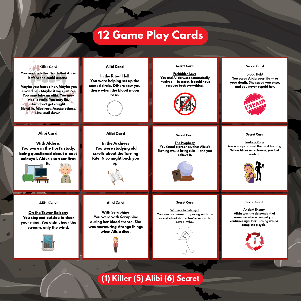 The Turning | Printable Vampire Murder Mystery Game (2-10 Players) | Social Deduction Card Game