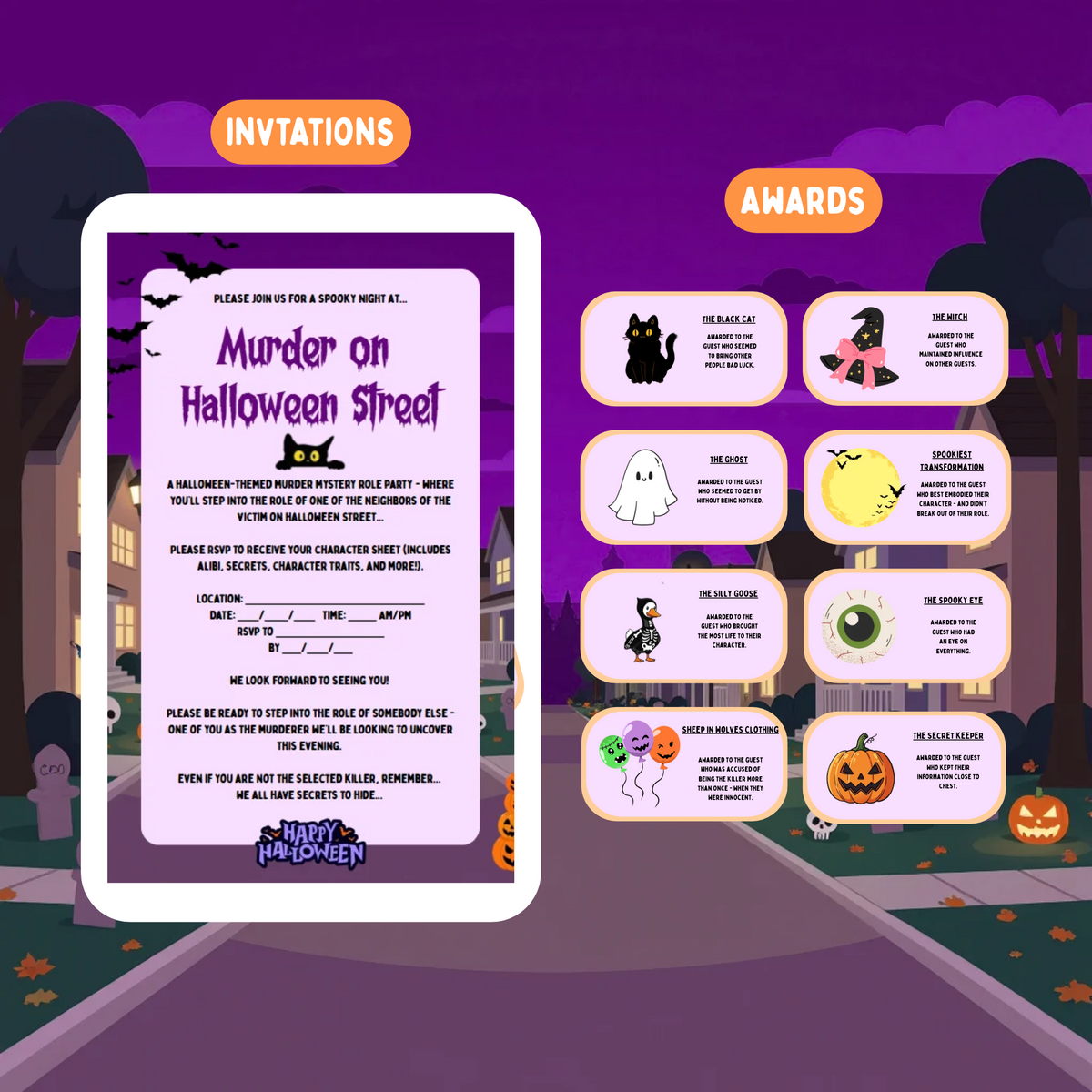 Classic Role Playing Halloween Murder Mystery Game | Murder on Halloween Street | 10-15 Players