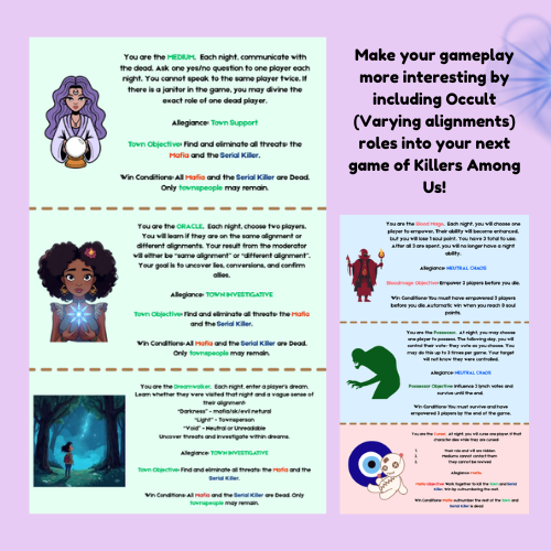 Occult Role Game Expansion Pack – Add-On for Killers Among Us Game | Printable PDF Murder Mystery