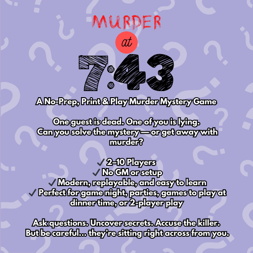 Murder at 7:43 – A No-Prep Printable Murder Mystery Game | Mystery Dinner Games